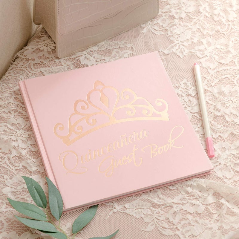 Calculs Libro De Firmas para QuinceaÃ±era Guest Book 15th Quinceanera Party Favors Polaroid Picture Book Decorations 8.5â€ Square Pink Cover Rose Gold Gilding - Image 3